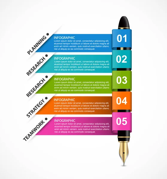 Plantilla Infografías Negocios Pluma Tinta Con Cintas Colores Infografías Para — Archivo Imágenes Vectoriales