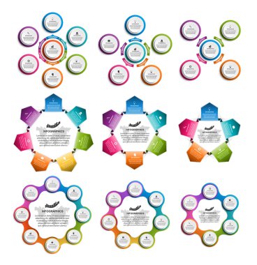 Koleksiyon infographics. Vektör tasarım öğeleri. İş sunumları veya bilgi başlığı, iş akışı düzen, akış şeması için Infographics.
