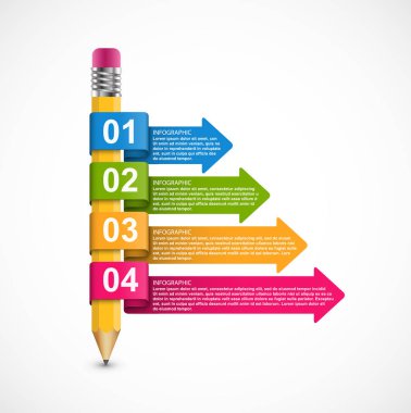 Infographics şablonu. Renkli oklarla kalem. İş sunumları veya bilgi başlığı için Infographics.