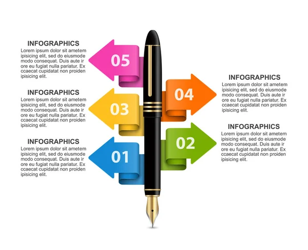 Geschäftsinformationsgrafik Vorlage Tintenstift Mit Farbigen Pfeilen Verschiedene Richtungen Infografiken Für — Stockvektor