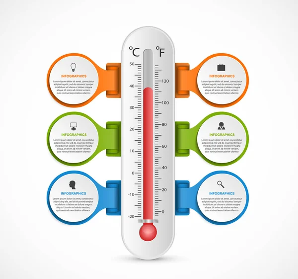 Konstrukční Šablona Infographics Teploměru Vektorová Ilustrace — Stockový vektor