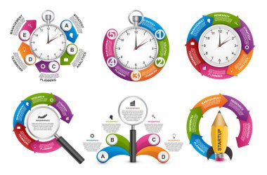 Koleksiyon infographics. Vektör tasarım öğeleri. İş sunumları veya bilgi başlığı, iş akışı düzen, akış şeması için Infographics.