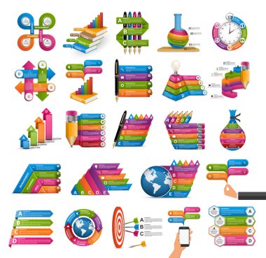 Koleksiyon infographics. Vektör tasarım öğeleri. İş sunumları veya bilgi başlığı, iş akışı düzen, akış şeması için Infographics.