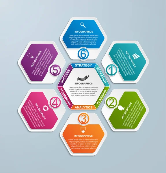Πρότυπο Γραφικών Εξάγωνων Επιλογών Infographics Για Παρουσιάσεις Επιχειρήσεων Ενημερωτικό Banner — Διανυσματικό Αρχείο
