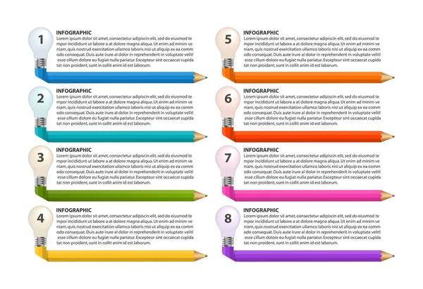 Modelo de infográficos com lápis. Pode ser usado para educação ou apresentações de negócios, banner de informações . — Vetor de Stock