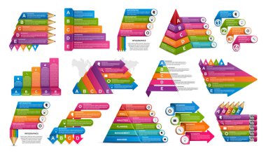 Koleksiyon infographics. Vektör tasarım öğeleri. İş sunumları veya bilgi başlığı, iş akışı düzen, akış şeması için Infographics.