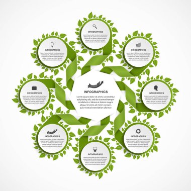 Özet Seçenekleri infographics şablonu. Yeşil yaprakları ile şeritler. İş sunumları veya bilgi başlığı için Infographics.