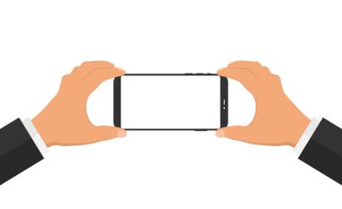 El tutan siyah akıllı telefon. Düz tasarım konsepti.