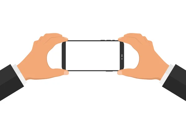 Hand holding black smartphone. Flat design concept. — Stock Vector