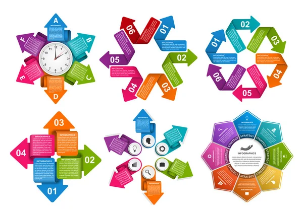 Infographic Elementleri Koleksiyonu. Vektör tasarım elemanları. İş sunumları veya bilgi afişi, iş akışı düzeni, akış şeması için bilgi grafikleri. — Stok Vektör