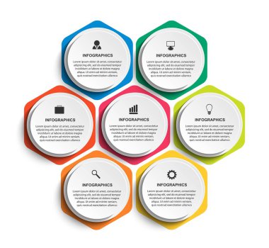 Altı köşe seçenekleri infographics şablon 8 seçenekleri veya adımları ile. İş sunumları veya bilgi başlığı için Infographics.