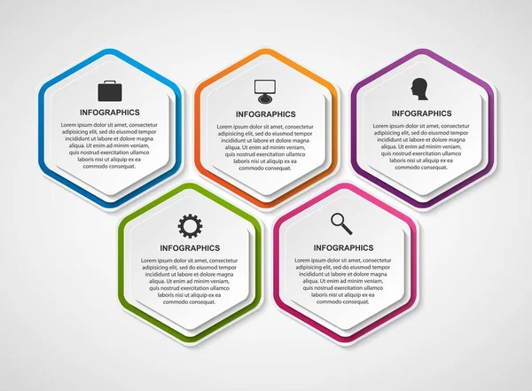 Hexagon options infographics template. Infographics for business presentations or information banner. — Stock Vector