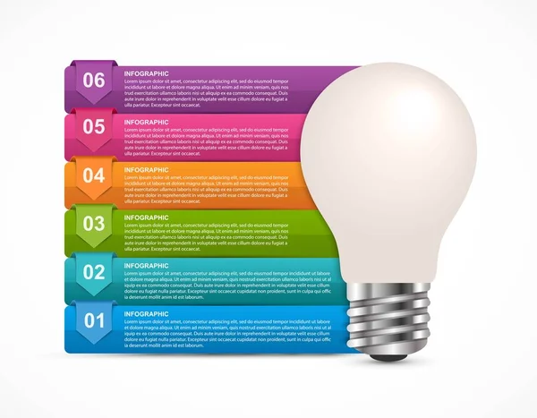 Infográficos com uma lâmpada. Infográficos para apresentações de negócios ou banner de informações . — Vetor de Stock