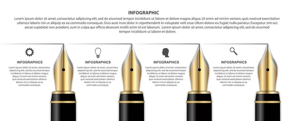 Infografía con pluma de tinta. Infografías para presentaciones de negocios o banner informativo . — Vector de stock