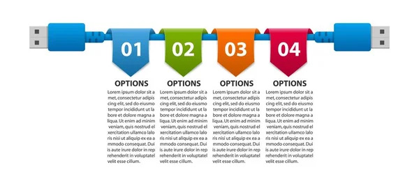 Abstract options infographics template. USB cable. Infographics for business presentations or information banner. — Stock Vector