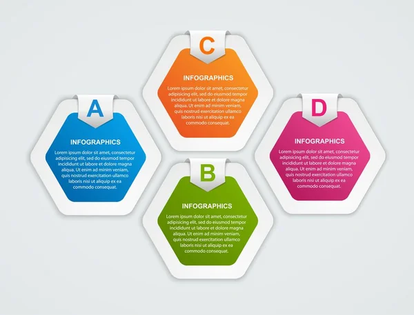 Hexagon Options Infographics Template Infographics Business Presentations Information Banner — Stock Vector