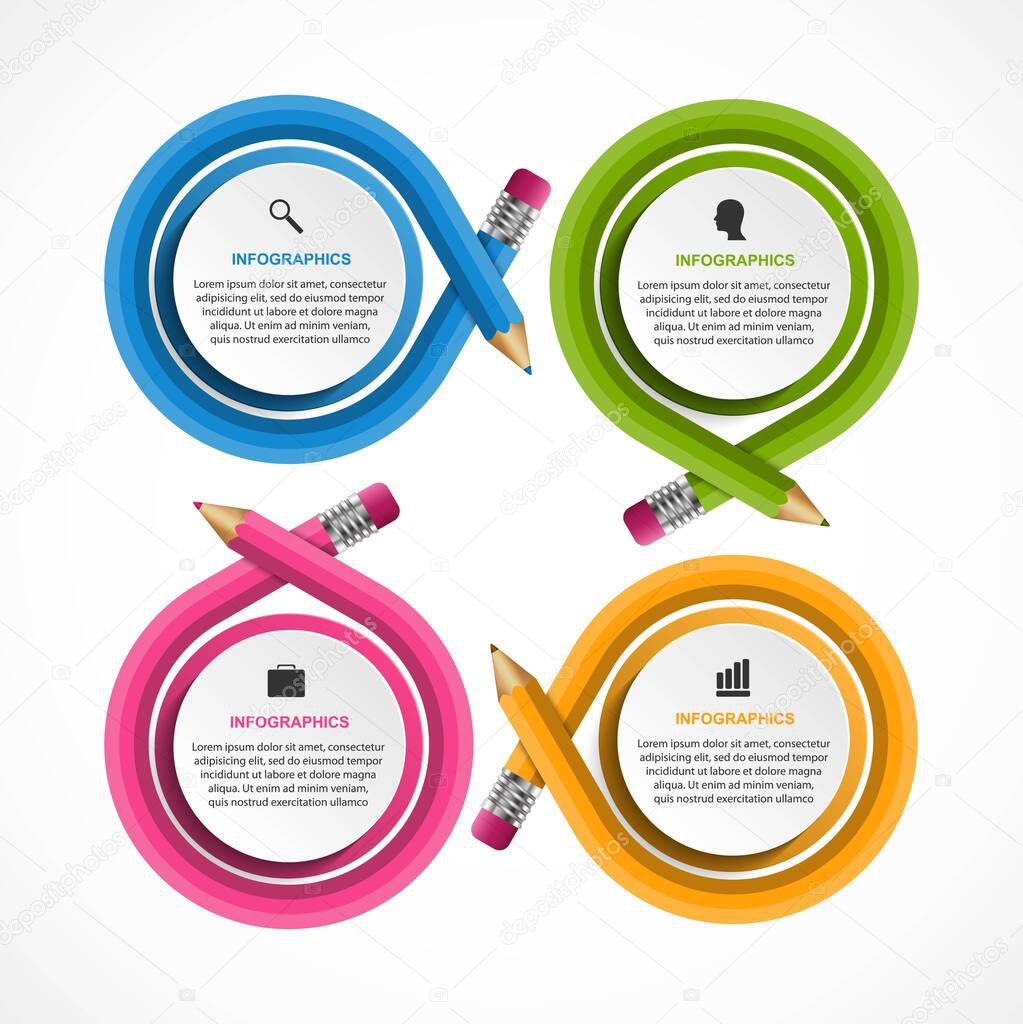 Infographics template with colored pencil. Infographics for business presentations or information banner.