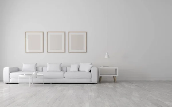 Blick Auf Weißes Wohnzimmer Minimalistischen Stil Mit Sofa Und Möbeln — Stockfoto