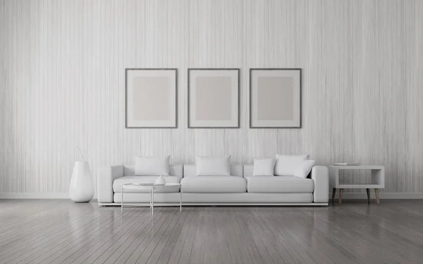 Pemandangan Ruang Tamu Dalam Gaya Minimal Dengan Sofa Dan Bingkai — Stok Foto