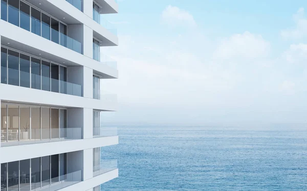 Perspective High Rise Condominium Building Sea View Background Rendering Illustration — Stock Photo, Image