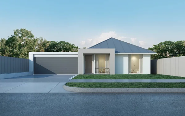 在蓝天背景上 澳大利亚风格的现代住宅景观 当代住宅与金属板屋顶设计 — 图库照片