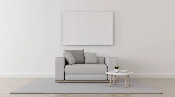 Blick Auf Den Wohnraum Mit Weißem Sofa Set Und Bilderrahmen — Stockfoto