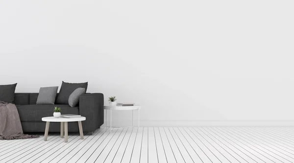 Pemandangan Ruang Tamu Putih Dalam Gaya Minimal Dengan Sofa Dan — Stok Foto