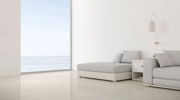 Perspektywa Nowoczesnego Luksusowego Salonu Białą Kanapą Tle Widokiem Morze Idea — Zdjęcie stockowe