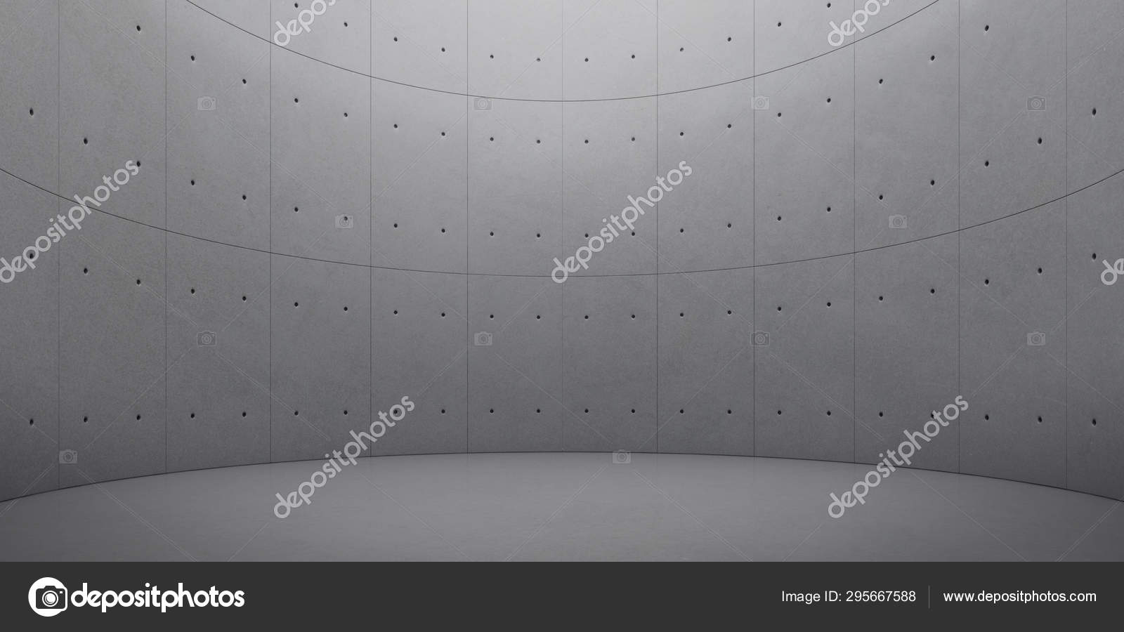 Abstract Concrete Interior Sun Light Cast Shadow Curve Wall