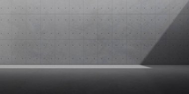 Güneş ışığı ile beton iç soyut duvara gölge döküm , Geometrik yapı tasarımı , Müze alanı , Brutalism mimari perspektif, 3d render