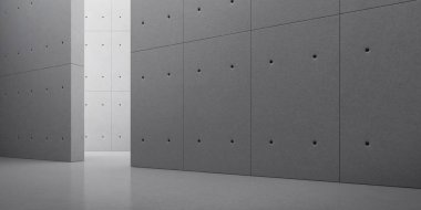 Güneş ışığı ile beton iç soyut duvara gölge döküm , Geometrik yapı tasarımı , Müze alanı , Brutalism mimari perspektif, 3d render