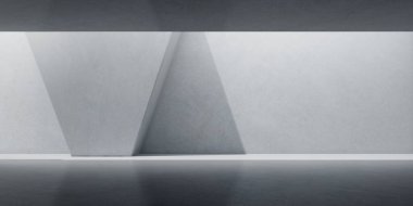 Güneş ışığı ile beton uzay Soyut şekil duvarında gölge döküm , Geometrik yapı tasarımı , Brutalism mimari perspektif, 3d render