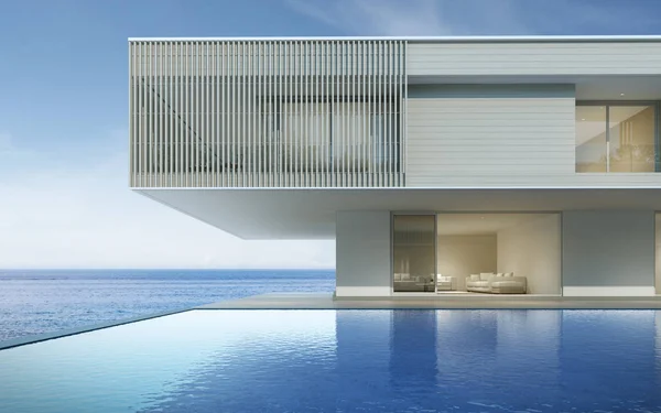 배경에 테라스와 수영장이있는 현대적인 건물의 휴가의 아이디어 렌더링 — 스톡 사진