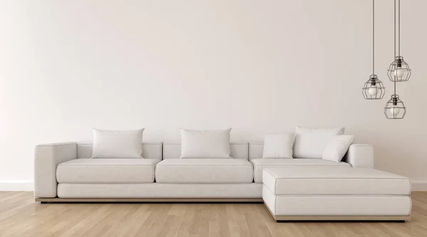 Blick Auf Das Weiße Wohnzimmer Minimalistischen Stil Mit Sofa Und — Stockfoto