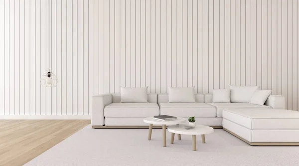 Pemandangan Ruang Tamu Putih Dengan Gaya Minimal Dengan Sofa Dan — Stok Foto