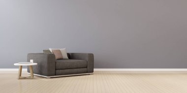 Duvar arka plan, Minimal gri kanepe ve yan masa ile modern lüks oturma odası Perspektifi. - 3d render.