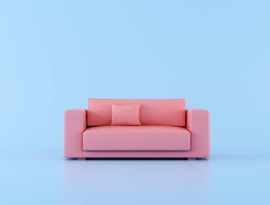 Mavi arka plan üzerinde pembe kanepe mock up, minimal kavram, 3d render.