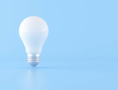 Mavi arka plan üzerinde beyaz ampul, minimal tarzı bilgi kavramı, düşünme. 3d render
