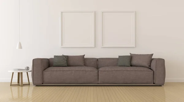 グレーのソファと白い空白の額縁 ミニマルなモダンな豪華なリビングルームの展望 レンダリング — ストック写真