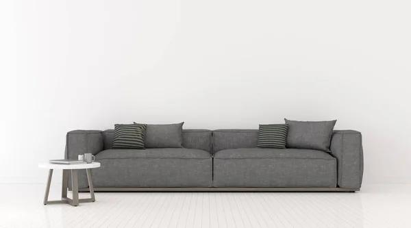 Perspektiv Moderne Luksus Stue Med Grå Sofa Sidebord Hvid Væg - Stock-foto