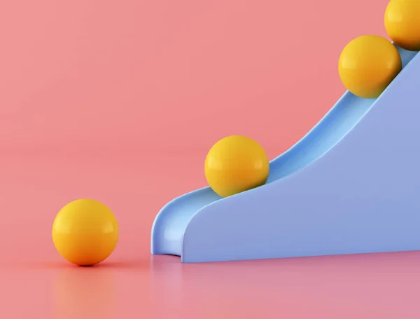Pembe arka plan üzerinde mavi kaydırıcı ile Sarı top, Minimal tarzı. 3d render