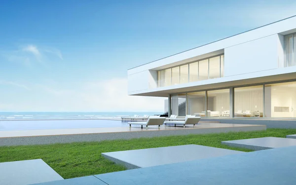 Arquitetura Design Casa Luxo Moderno Villa Com Terraço Madeira Piscina — Fotografia de Stock