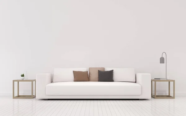 Vue Salon Blanc Dans Style Minimal Avec Canapé Petite Table — Photo