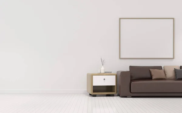 Pemandangan Ruang Tamu Dengan Set Sofa Dan Bingkai Gambar Kosong — Stok Foto
