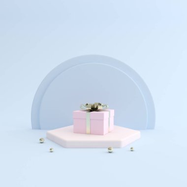 Geometrik arkaplan, pastel renkler gibi minimumda podyum üzerindeki mevcut kutunun taklidini yap. 3B görüntüleme 