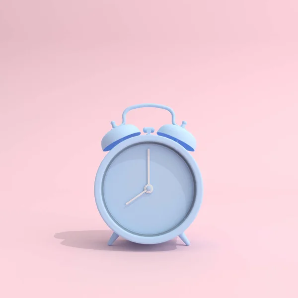 Burla Reloj Despertador Azul Sobre Fondo Rosa Mínimo Renderizado — Foto de Stock