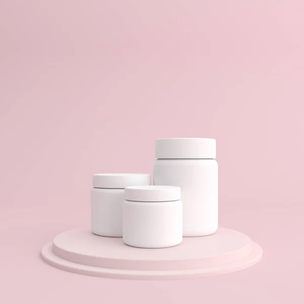 Mock White Cosmetic Cream Container Minimal Style Rendering — Stock Photo, Image