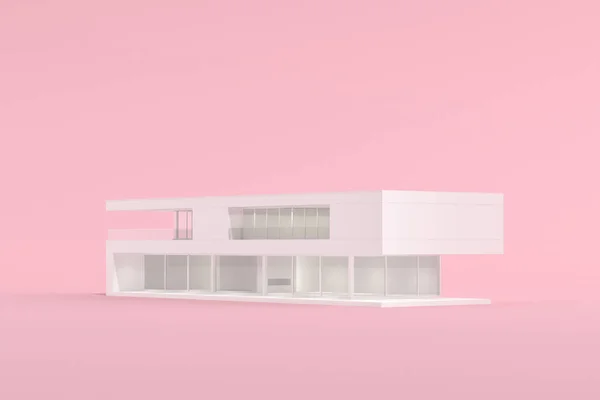 Mock Arquitetura Construção Sobre Fundo Rosa Mínimo Renderização — Fotografia de Stock