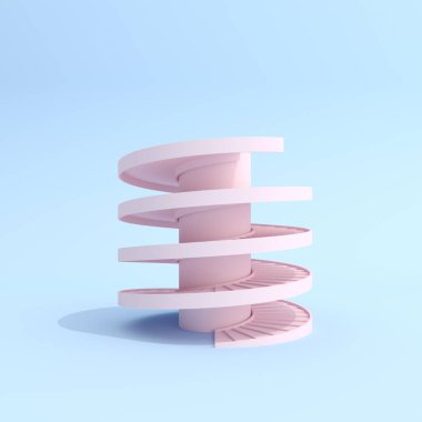 3 boyutlu görüntüleme. Pembe arka planda spiral merdiven. Asgari.