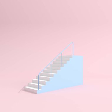 3 boyutlu görüntüleme. Pembe arka planda merdiven. Asgari.